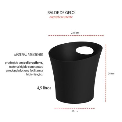 Balde de Gelo Preto Champagne Restaurante Bar Buffet 4,5L