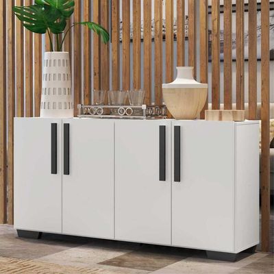 Aparador Buffet 4 Portas Com Pés Quadrados Branco/preto