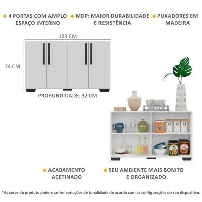 Aparador Buffet 4 Portas Com Pés Quadrados Branco/preto
