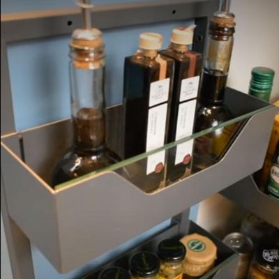 Coluna Deslizante Baixa 4 Bandejas 83cm Cinza Ajustáveis Organizador Cozinha Masutti