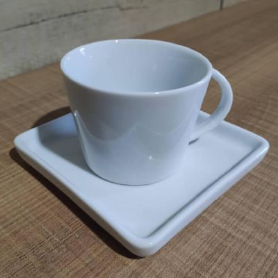 Conjunto 6 Xícaras Café Chá Porcelana Branca 185ml Píres Quadrado Americana Germer