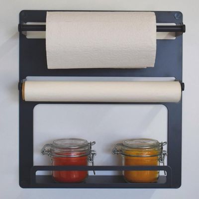 Porta Rolos de Cozinha Papel Toalha Alumínio Suporte Temperos de Parede Dispenser Cinza