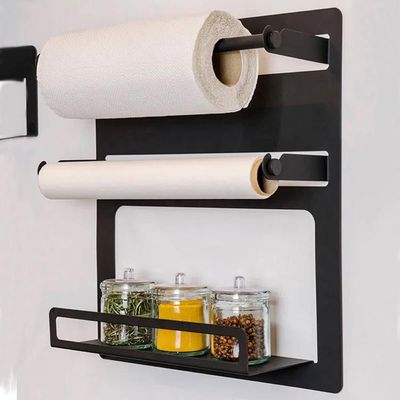 Porta Rolos de Cozinha Papel Toalha Alumínio Suporte Temperos de Parede Dispenser Cinza
