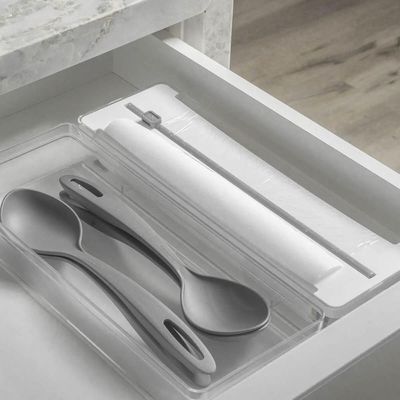 Porta Rolos Cortador Duplo Plástico PCV Alumínio Clear Branco Ou Organizador