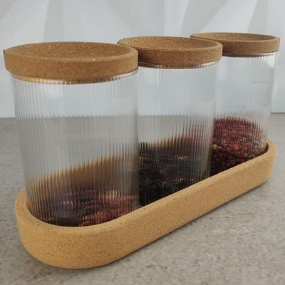 Suporte 3 Potes de Vidro Lyor 500ml Tampa Rolha Porta Mantim