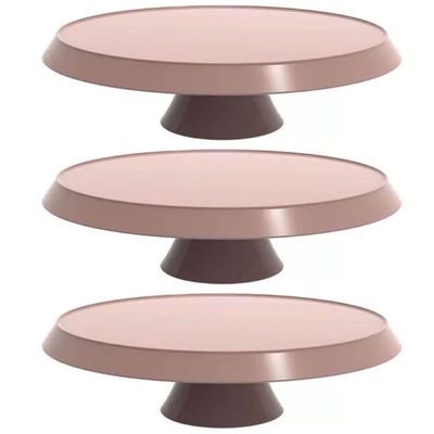 Kit 3 Bases Porta Bolos Tortas Doces 30cm Boleira com Pé Crippa Amêndoa