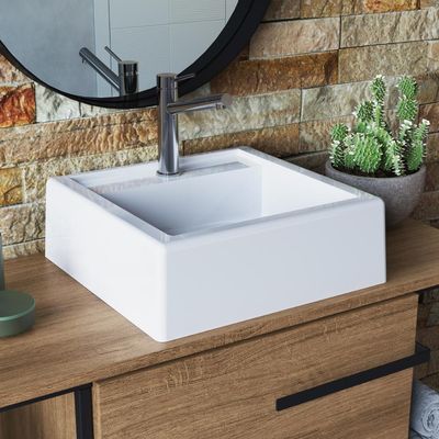Cuba Pia de Sobrepor para Banheiro Lavabo 34x33cm Ametista Branca Apoio Branco