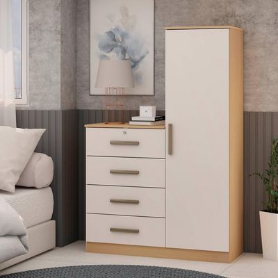 Comoda Aurora 4 Gavetas 1 Porta Freijo - Off White