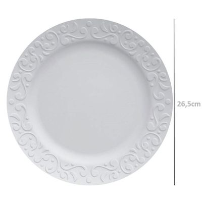 Prato Raso Redondo 26,5cm em Porcelana com Relevo Tassel Germer Branco