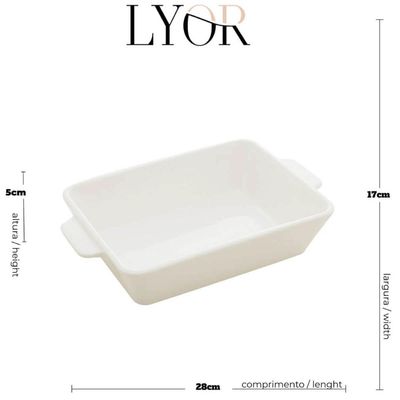 Kit 3 Refratários de Porcelana Brancas com Alças 28x17cm Basic Lyor Assadeiras Travessas