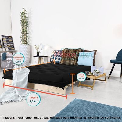 Futon Casal Tokio Sofa Cama Preto Acquablock Com Madeira Maciça