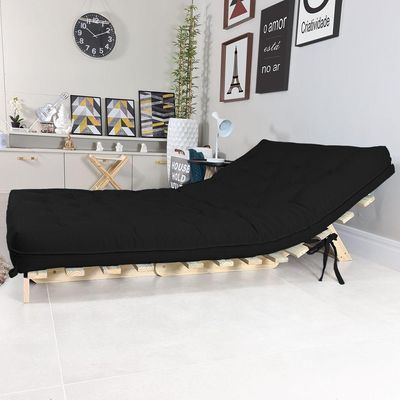 Futon Casal Tokio Sofa Cama Preto Acquablock Com Madeira Maciça