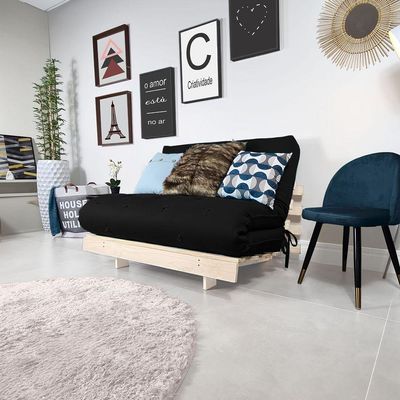 Futon Casal Tokio Sofa Cama Preto Acquablock Com Madeira Maciça