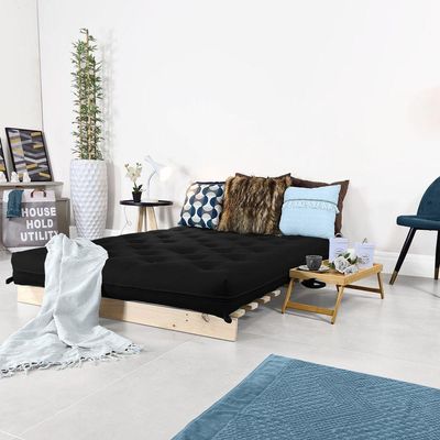 Futon Casal Tokio Sofa Cama Preto Acquablock Com Madeira Maciça