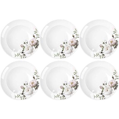 Jogo 6 Pratos de Porcelana com Estampa Floral Germer Fundos Redondos 23cm Garden