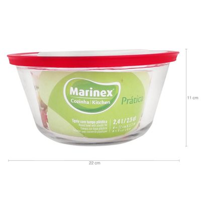 Kit 3 Potes de Vidro Redondo com Tampa Plástica 2,4l Cozinha Prática Marinex
