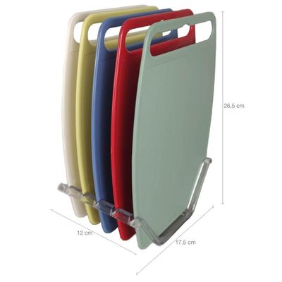 Conjunto 5 Tábuas de Corte com Suporte para Cozinha Coloridas 26x18cm Pequenas Cinquetti