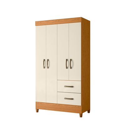 Guarda-Roupa Solteiro Palumóveis Mobi com Cabideiro, 4 Portas de Bater e 2 Gavetas Bege