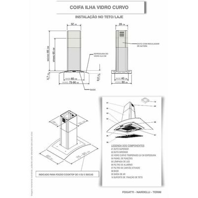 Coifa Ilha 90cm Vidro Curvo Fogatti Inox 220v