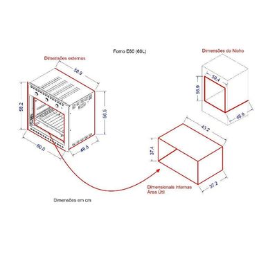 Forno Elétrico De Embutir 60 Litros E60 Nardelli Inox 220V 220V