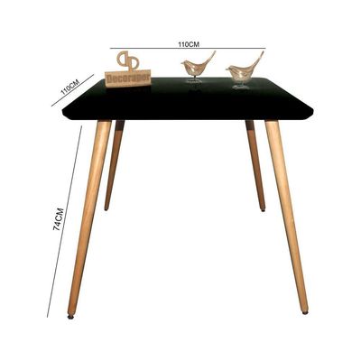 Mesa Jantar Pés Palitos Tampo Quadrado Vidro Laqueado 110cm Preto