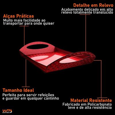 Bandeja Retangular Vermelha Decorativa Servir Trama Crippa Com Alças