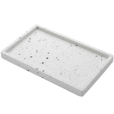 Bandeja de Mármore Terrazzo Lyor 26,5x17x2cm Decorativa Retangular Branca Casa Banheiro