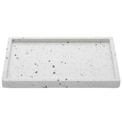 Bandeja de Mármore Terrazzo Lyor 26,5x17x2cm Decorativa Retangular Branca Casa Banheiro