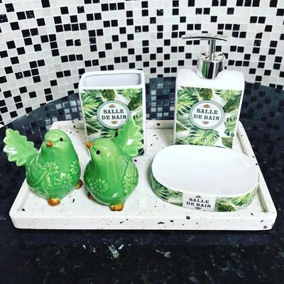 Bandeja de Mármore Terrazzo Lyor 26,5x17x2cm Decorativa Retangular Branca Casa Banheiro