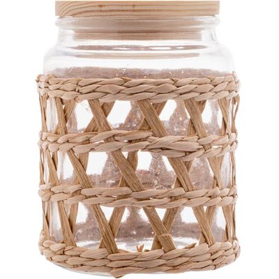 Kit 4 Potes Herméticos Vidro com Sisal Tampa Madeira Wolff 750ml Porta Mantimentos