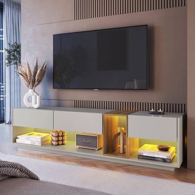 Rack para Tv 65" 180x36,6x45,5cm 3 Gavetas Nicho Iluminação Led RGB Mel Arenas Bege