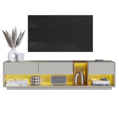 Rack para Tv 65" 180x36,6x45,5cm 3 Gavetas Nicho Iluminação Led RGB Mel Arenas Bege