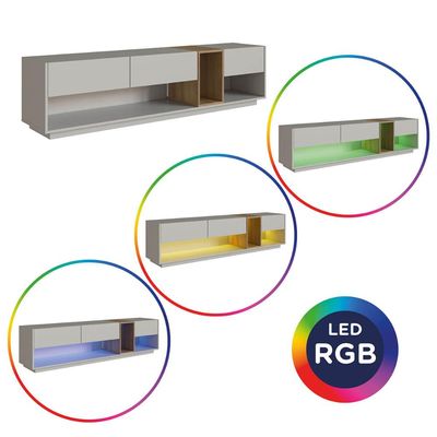 Rack para Tv 65" 180x36,6x45,5cm 3 Gavetas Nicho Iluminação Led RGB Mel Arenas Bege
