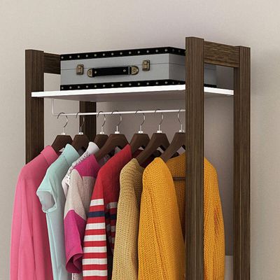 Closet de Quarto com 3 Prateleiras Guarda Roupas Branco Nogal Armário AZ1029 Tecnomobili