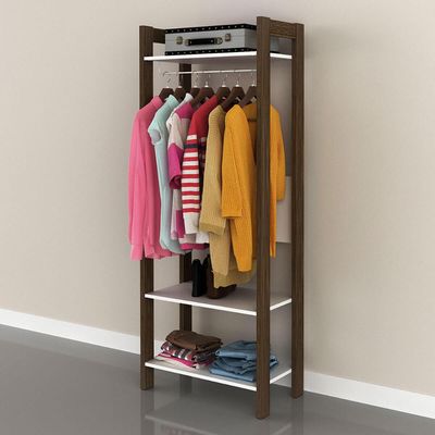 Closet de Quarto com 3 Prateleiras Guarda Roupas Branco Nogal Armário AZ1029 Tecnomobili