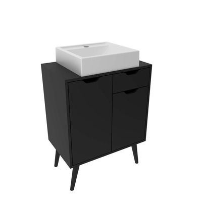 Gabinete para Banheiro com 2 Portas e 1 Gaveta BN3637 Preto Tecnomobili SEM CUBA