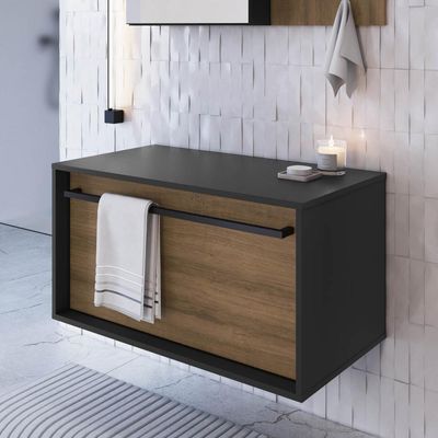 Gabinete Suspenso 80cm Mel Grafite com Gavetão e 1 Toalheiro BH8040MG com Puxador