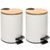Kit 2 Lixeiras 5L Metal Redonda com Pedal Branca Tampa Bambu Balde Interno Banheiro Genebra
