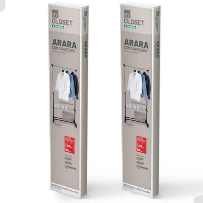 Kit 2 Araras Sapateiras Regulável 80 a 155cm Ordene Expositor Calçados Closet Rodinhas My Closet