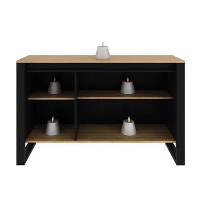 Balcão para Escritório com 3 Portas Estilo Industrial 136cm Amêndoa e Preto ME4147 Tecnomobili Preto