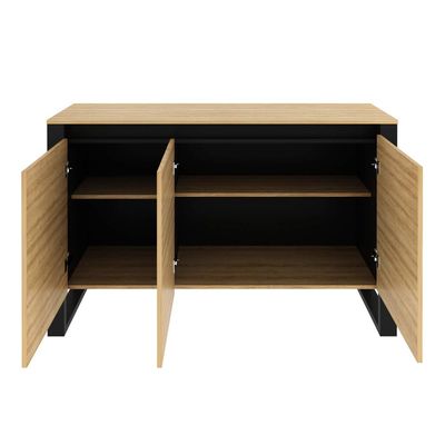Balcão para Escritório com 3 Portas Estilo Industrial 136cm Amêndoa e Preto ME4147 Tecnomobili Preto