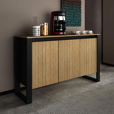 Balcão para Escritório com 3 Portas Estilo Industrial 136cm Amêndoa e Preto ME4147 Tecnomobili Preto