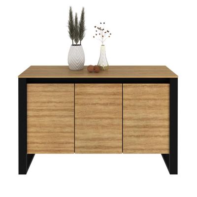 Balcão para Escritório com 3 Portas Estilo Industrial 136cm Amêndoa e Preto ME4147 Tecnomobili Preto