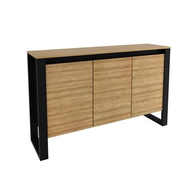Balcão para Escritório com 3 Portas Estilo Industrial 136cm Amêndoa e Preto ME4147 Tecnomobili Preto
