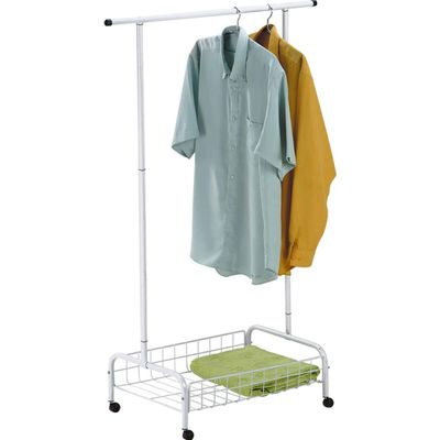 Arara de Roupas Desmontável Branca com Cesto e Rodízios Utimil Cabideiro de Chão Aço Carbono