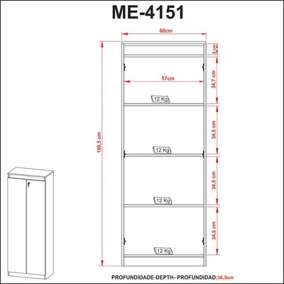 Armário Estante para Escritório com 2 Portas e Chave ME4151 Amêndoa Tecnomobili