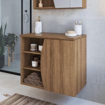 Gabinete Suspenso 70cm Laura Mel com 1 Porta e 2 Prateleiras De Banheiro Sem Cuba