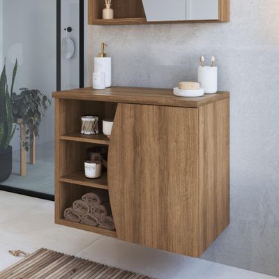 Gabinete Suspenso 70cm Laura Mel com 1 Porta e 2 Prateleiras De Banheiro Sem Cuba