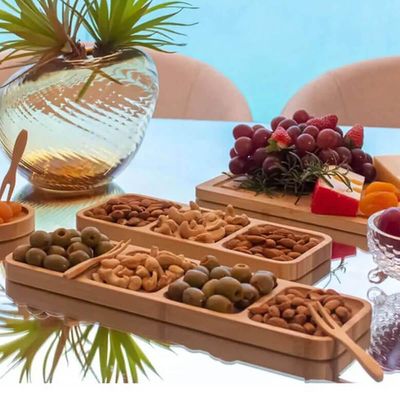 8 Petisqueiras Bambu 25x10cm Eventos Bar Restaurantes 3 Divisórias Entradas Aperitivos Plasvale