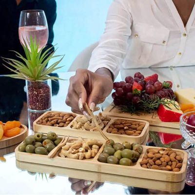 8 Petisqueiras Bambu 25x10cm Eventos Bar Restaurantes 3 Divisórias Entradas Aperitivos Plasvale